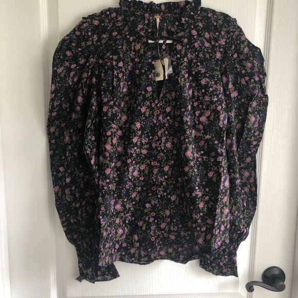 Brand New Free People Meant to Be Blouse Black Camo‎ For Women Size Small - Picture 1 of 8